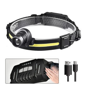Rechargeable LED Headlamp Night Light Flashlight Torch Lightweight Wearable Super Bright Waterproof Telescopic Zoom Smart Wave Sensor Night Running Auto Repair