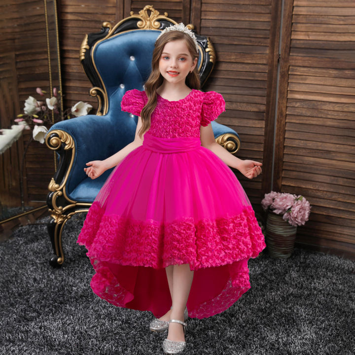 Color Gown for Baby Girls Dress Kids 3d Rose Flower Girls