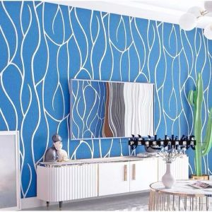 Wallpaper Dinding Ruang Tamu Motif Wave Brown/ Cokelat 35m Lebar 45cm