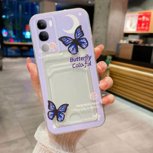 เคสใส่โทรศัพท์ Vivo Y200 V40 Lite 5G ใหม่2024แบบดอกไม้ผีเสื้ออย่างสวยงามพร้อมดีไซน์กระเป๋าใส่บัตรเคสยางนิ่มใส Vivo Y200 5G เคสโทรศัพท์ V40lite