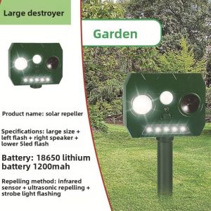 MUNCHX Solar Animal Repeller Alarm Ultrasonic Waterproof Cat Dog Repellant Outdoor LED Light Garden Repellers Deterrent Mouse Cat