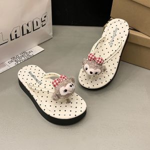 Free Shipping Cute Cartoon Polka Dot Shirley Rose Wedge Flip-Flops For Women Summer Outdoor Wear 2026 New Thick-Soled Beach Sandals