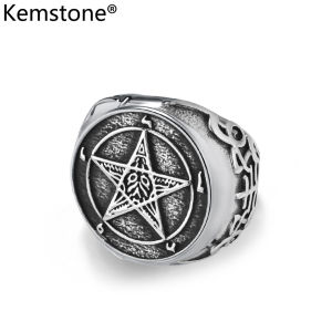 Kemstone Retro Fallen Angel Lucifer Stainless Steel Ring Mens Dawn Star Rings Jewelry