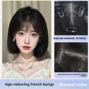 【B.Q】9*10-25/30cm 100% Human Hair Topper Black & Mocha Brown Clip In Hair Piece Natural Invisible Design Cover Gray Hair Add Hair Volume for Daily Wear