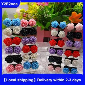 【Local shipping】 12 Pairs Mystic Rose Stud Earrings Mixed Color Flower Earrings Wholesale