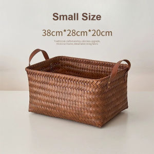 Handmade Rattan Storage Box Woven Basket Desktop Organizer Toy Laundry Container Snack Holder Retro Crafts Bakul