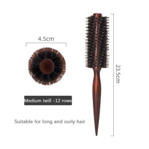 Bristle Round Styling Blow Dryer & Curling Roll Hairbrush with Wooden Handle for Women and Men