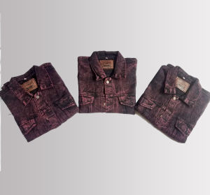 AWAS: Jaket Jeans Denim Sandwash Marun Bahan Tebal Acid