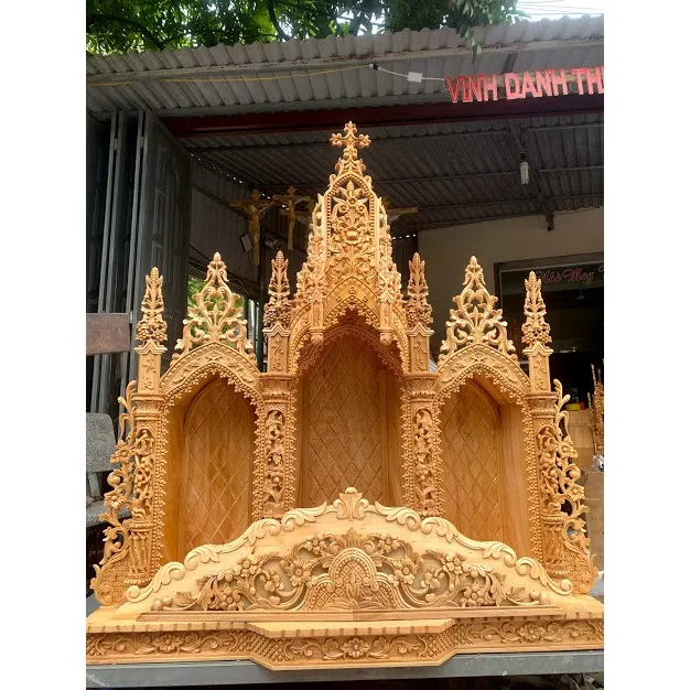 Tòa gỗ công giáo lắp phòng khách, bàn thờ chúa treo tường bằng gỗ pơmu ...