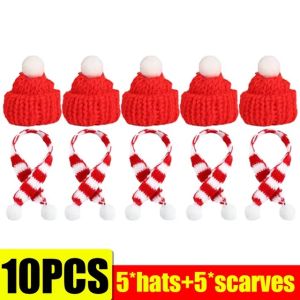 20ชิ้นผ้าพันคอขนาดเล็กสำหรับหมวกมินิเทศกาลคริสต์มาสหมวกถักนิตติ้งแบบทำมือหมวกประดับขวดไวน์หมวกขวดไวน์คริสต์มาสตกแต่งโต๊ะดินเนอร์