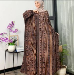 DIVA Kaftan Wanita Jumbo Maksi Elegan Motif Batik Abstrak Soft Color Busui Lengan Panjang Rayon Premium