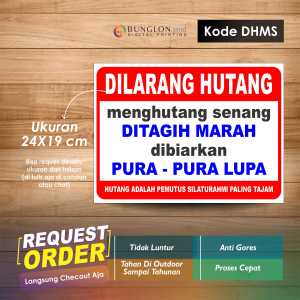 STIKER DILARANG HUTANG + LAMINASI KODE DHMS MERAH PUTIH