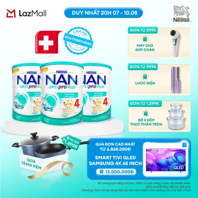 [CHỈ 20H 07-10.08 QT ĐƠN 599K/999K/1299K] [Tặng Set Nồi Chảo Elmich] Bộ 3 lon Sữa Bột Nestlé NAN OPTIPRO PLUS 4 1500g Cho Bé 2 - 6 Tuổi: Công Thức Độc Quyền Nhập Khẩu Từ Thụy Sỹ Chứa Phức Hợp 5-HMO