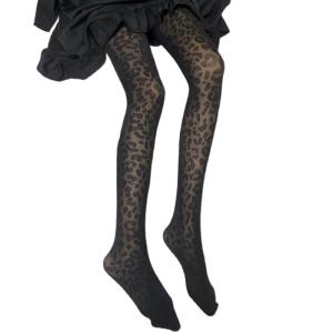 ถุงน่องแนบเนื้อการตกแต่งพิมพ์ลายเสือดาวสัตว์แนววินเทจถุงน่องสีดำบางเซ็กซี่สำหรับผู้หญิงฤดูร้อนเลกกิ้งคอสเพลย์