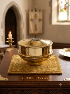 Solid Brass Ciborium with Dove Lid | 2.5-Inch Low-Profile Eucharistic Host Container & Bread Bowl