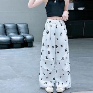 กางเกงคาร์โก้เด็กผู้หญิง กางเกงเด็ก เอวยางยืด เวอร์ชั่นเกาหลี ลายพิมพ์อุ้งเท้าหมาเล็ก กระเป๋าหลาย【จัดส่งจากประเทศไทย】