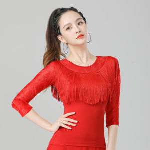 National Standard Latin Dance Attire For Adult Womens Square Dance Attire New Modern Dance Tassel Practice Dance Guitar Dance Top
