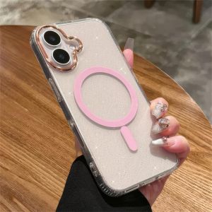เคสศัพท์แม่เหล็กกลิตเตอร์ iPhone 16 Pro Max 15 14 13 12 11 เคสสำหรับ iPhone เคสซิลิโคนนุ่ม TPU+PC กันกระแทก