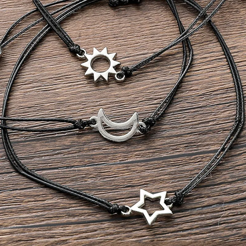 3Pcs Sun Moon and Star Best Friends Card Bracelets Matching