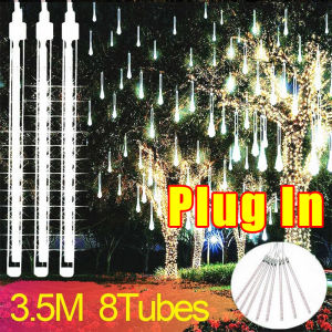 MaxFun Solar Power Plug In Christmas Lights Outdoor Waterproof Solar Meteor Light Christmas Lights Blinking Christmas Tree Light Meteor Shower Solar Light Christmas Light For Christmas Tree Xmas Lights On Sale Fairy Lights 8Tubes 192LED 288LED