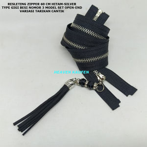 Resleting Zipper Resleting Jaket 60 cm Hitam Silver Type Gigi Besi Nomor 3 Variasi Tarikan Cantik Set Open End Harga Per Biji
