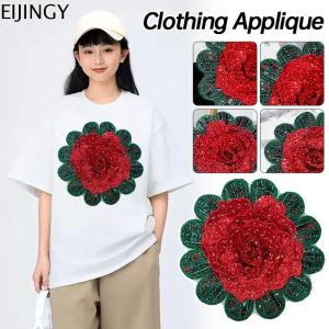 EIJINGY หลายชั้น เข็มกลัดดอกไม้กุหลาบ ตกแต่งเสื้อผ้า DIY ลูกไม้ปักเลื่อม ผ้า applique ประณีตประณีตประณีต งานปัก แพทช์ดอกไม้3D อุปกรณ์เสริมเสื้อโค้ทกันหนาว