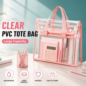 Transparent Pvc Document File Bag Waterproof Large Capacity Zipper School Office Organizer Carry Tote