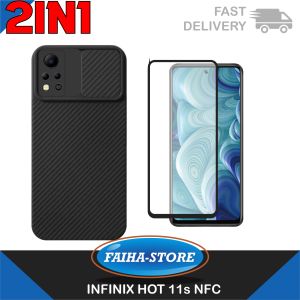 Case INFINIX HOT 11s NFC Paket 2in1 Slide Bergaris Free Tempered Glass Layar Kaca