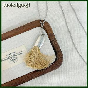 tuokaiguoji Thiết kế độc đáo 3 màu sắc bàn chải tua dây chuyền mặt dây chuyền cho phụ nữ thời trang giản dị chuỗi dài cổ trang sức quà tặng