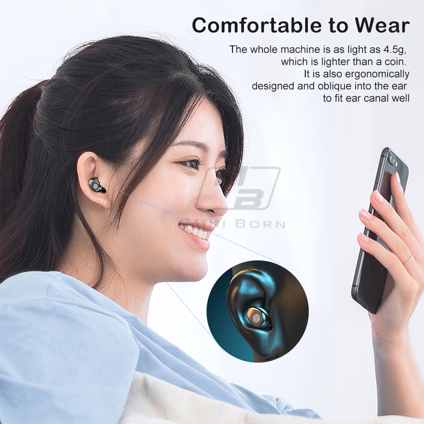 Mini born True Wireless Earbuds Mini Earphone Headphone TWS Wireless Bluetooth V5.0 Headset Sport Music Stereo Headphone LED Display Noise Canceling _voghion.com