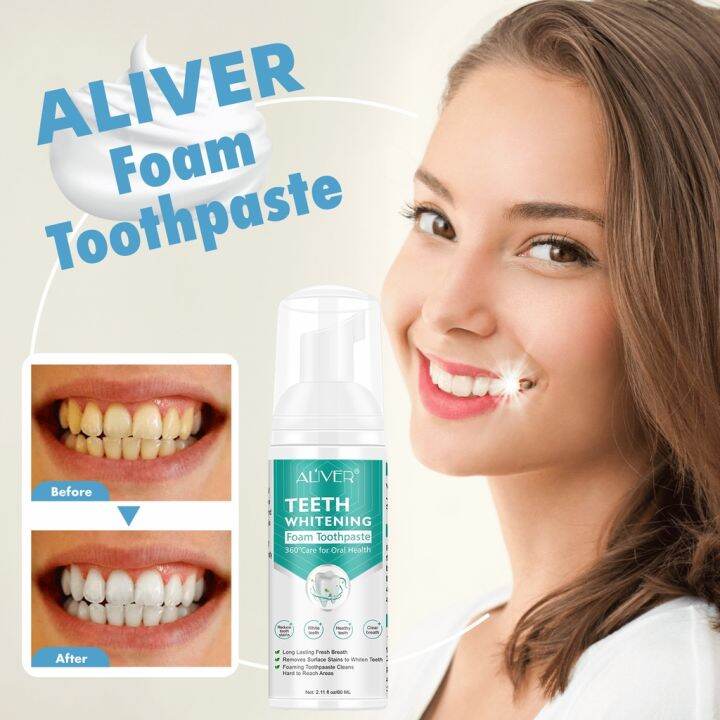 ALIVER Teeth Whitening Mousse Cleansing Teeth Toothpaste Remove Plaque ...