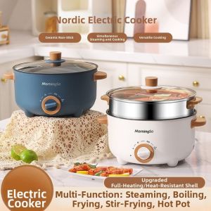 YUNAFIN Nấu mì Nồi điện nhỏ Đa chức năng Lớp đơn và lớp đôi Nồi Lẩu Điện  Không dính Chảo nấu ăn điện Ký túc xá sinh viên