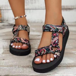 [Free Shipping] New Summer Collection: Plus-Size Thick-Soled Sandals For Women Featuring A Color-Block Design Velcro Straps And A Bohemian Style Perfect For The Beach