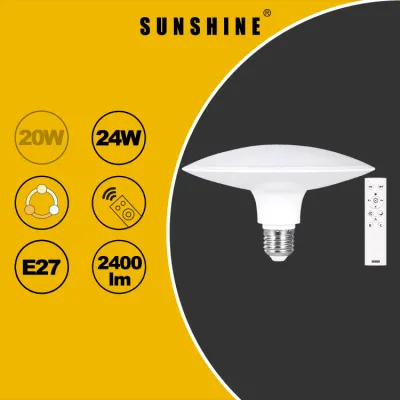 SUNSHINE UFO LED Light Bulb 20W 24W E27 LED Remote Control Light Bulb Flat LED Light Bulb UFO Pendant Fixture Light