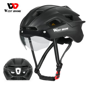 WEST BIKING Bicycle Helmet With Rechargeable LED Light And Goggles Lens Safety Helmet For Men Women Motorcycle Cycling Bike Helmet Bicycle Equipment