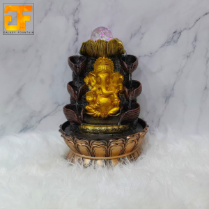 Golden Ganesha Cascading Water Fountain with LED Crystal Sphere