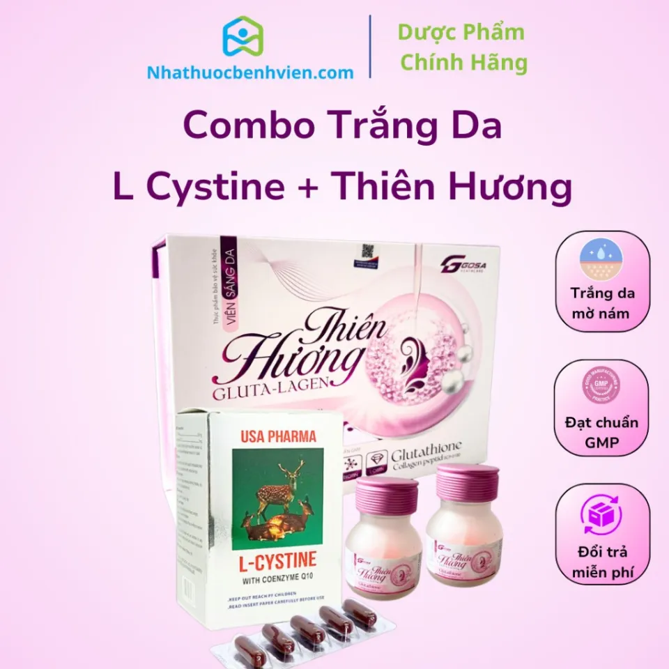 Glutathione - L cystine _ Combo làm trắng da gồm 2 sản phẩm, làm đẹp da tóc móng, chống lão hóa hiệu quả