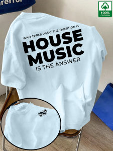 Mens New Crew Neck Pure Short Sleeve T-Shirt House Music Print Summer Crew Neck Short Sleeve Fashionable Comfortable Breathable Versatile Daily Top for All Seasons