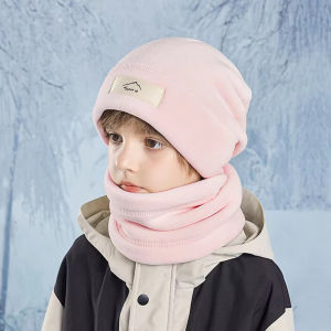 Kids Winter Hat Scarf Set with Ear Flaps for Boys Girls Velvet Outdoor Cold Weather Beanie with Fleece Lining Warm Accessories