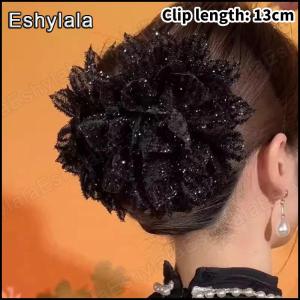 กิ๊บติดผมกิ๊ฟหนีบผมเงาผ้าสีดำสำหรับผู้หญิงเครื่องประดับผมแฟชั่น