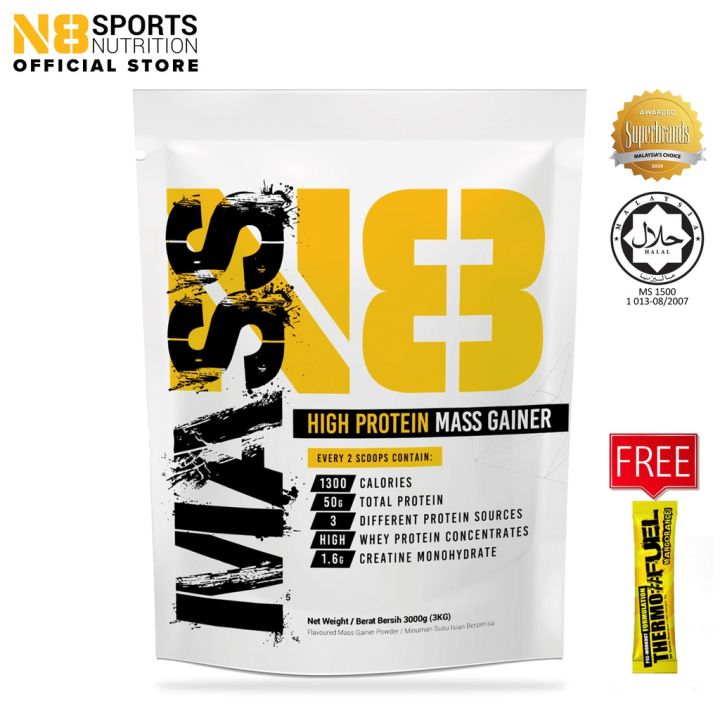 N8 Mass Gainer 3kg (6.72lbs) (HALAL) + FREE Pre-workout Sachet | Lazada