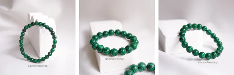 MALACHITE หินมาลาไคต์ เลือกขนาดเม็ดหินได้ (4-16 มม.) หินแห่งการเดินทาง สร้อยข้อมือหินแท้