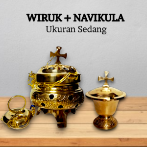 Wiruk Navikula Kuningan Set Ukuran Sedang Peralatan Liturgi dan Altar Katolik