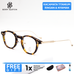 Kacamata Bulat Titanium bisa Minus Anti Blueray Photocromic Fashion Pria Wanita Berrybarton 0969