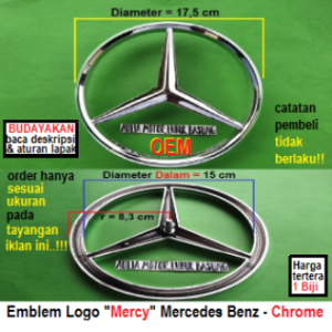 Emblem OEM Logo Mobil Mercy Mercedes Benz Besar Diameter 17.5 cm - Chrome