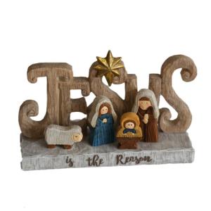 Classical Holy Family Statue with Base Vintage Christmas Nativity Scene Decors Resins Art Tabletop Religious Figurine