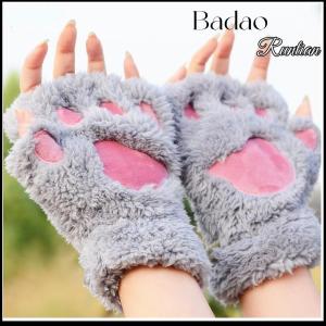 Badao ถุงมือกรงเล็บแมวน่ารักถุงมือถุงมือตุ๊กตาอบอุ่นนุ่มถุงมือหมีสั้นนิ้วนุ่มชุดถุงมือครึ่งนิ้ว