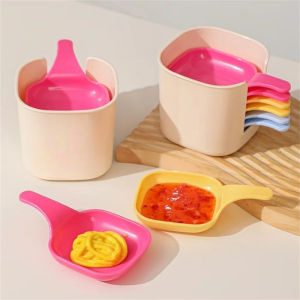 6pcs/set Dipping Sauce Plate Holder Soysauce Dish with Handle Mini Plasticcondiment Tray for Barbecue and Party Dinner