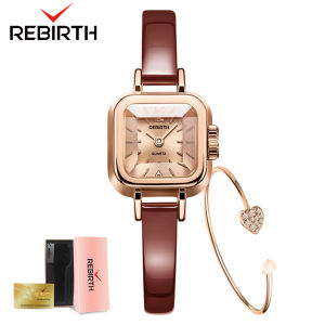 REBIRTH Jam Tangan Wanita Korea Antik Persegi Mini Kuarsa Tali Kulit Jam Tangan Cewek 2047