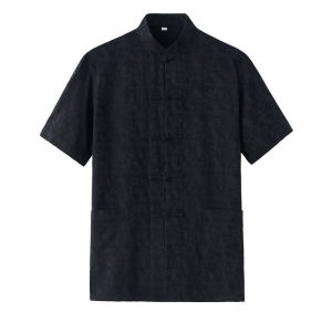 Mùa Hè Cotton Linen Trung Quốc Quần Áo Tops Cho Nam Giới Tang Phù Hợp Với Jacquard Võ Thuật Kung Fu Ngắn Tay Áo Áo Sơ Mi